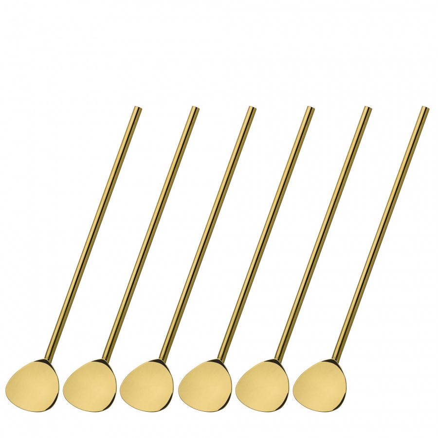 łyżeczki koktajlowe ze słomką, 6 szt., 20 cm, stal nierdzewna, kolor złoty