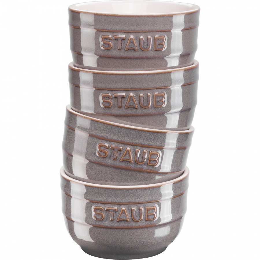 zestaw 4 ramekinów okrągłych 9 cm, antyczny grafitowy