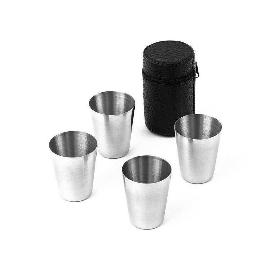 Kieliszki, kieliszek stalowy, 30 ml, 4 szt, + pokrowiec