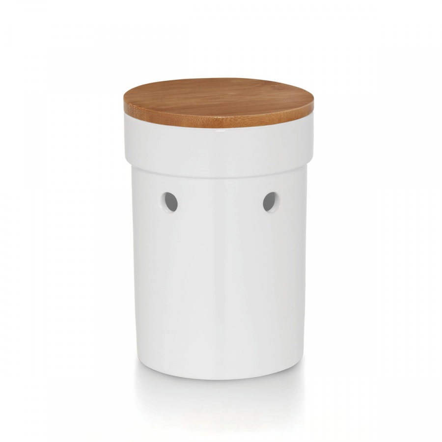 Pojemnik kuchenny ceramiczny na czosnek z bambusową pokrywą Kela