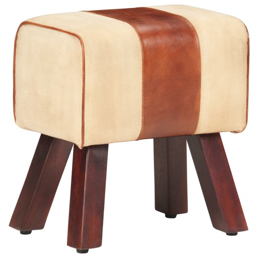 Kozioł gimnastyczny, brązowy, skóra naturalna i drewno mango