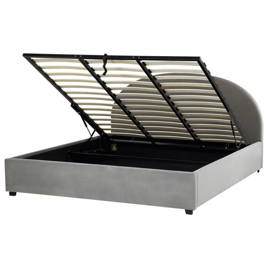 łóżko ze schowkiem vaucluse 180 x 200 cm welur jasnoszary