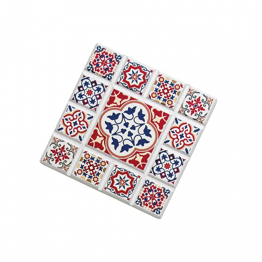 Podkładka pod szklanki, ceramika/korek, 11 x 11 cm, kwiat