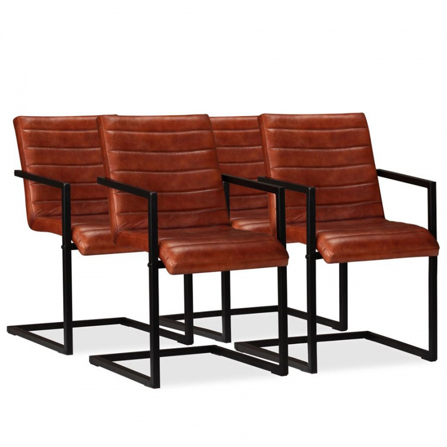 Krzesła konferencyjne 4 szt. prawdziwa skóra brązowe