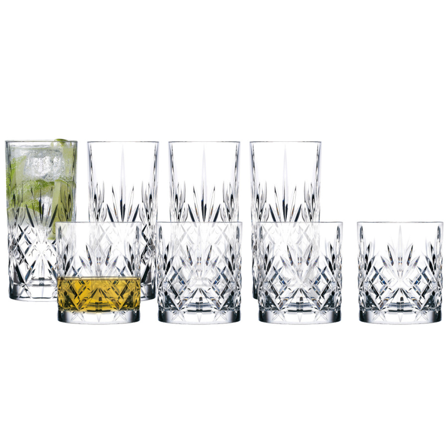 Zestaw szklanek ze szkła kryształowego do whisky oraz wysokich Melodia 8 szt. 36058