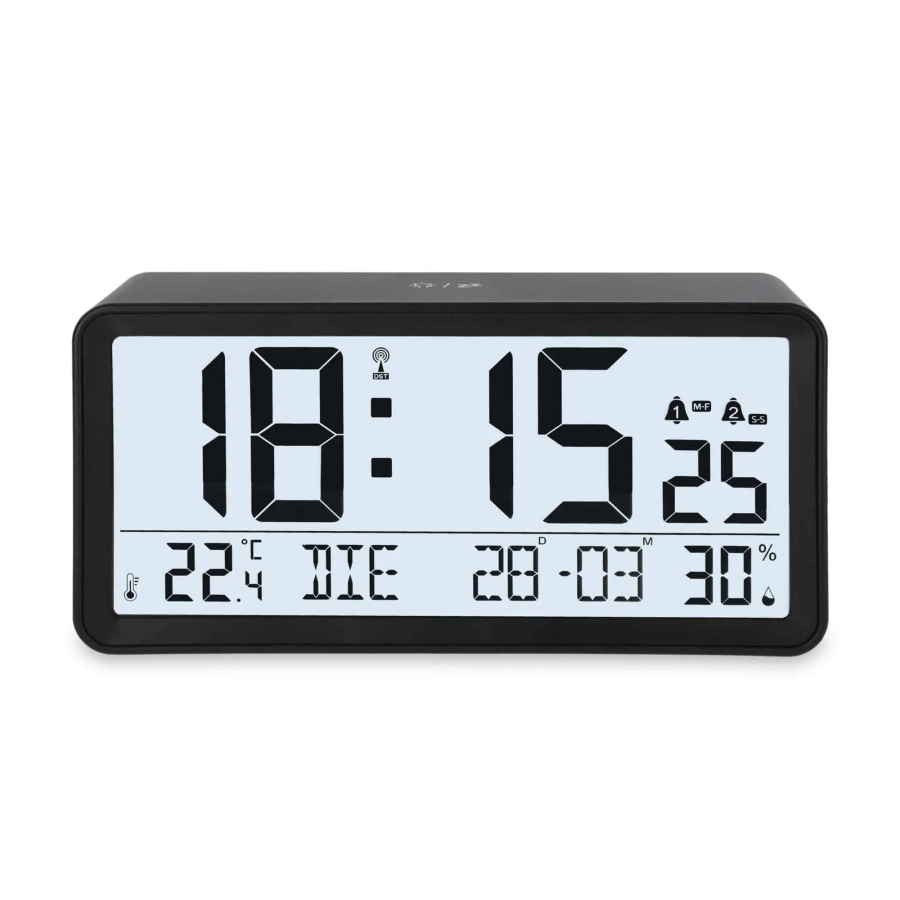 Zegar elektroniczny z dużym wyświetlaczem, 19 x 5 x 9 cm, czarny