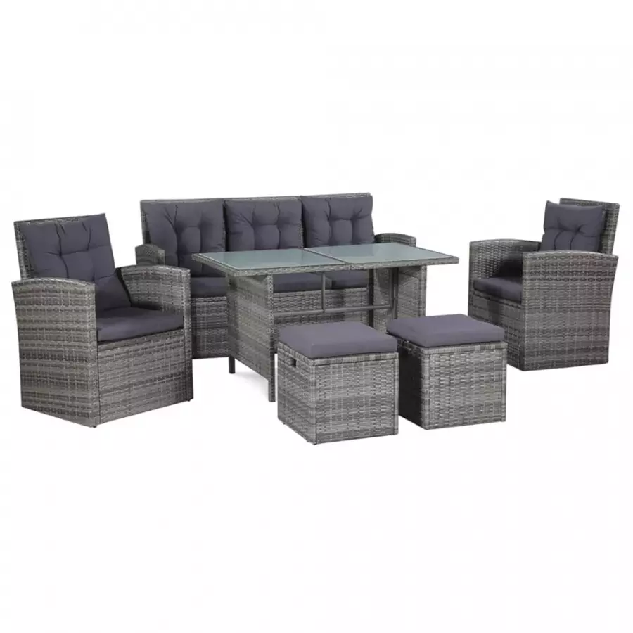 6-cz. zestaw wypoczynkowy do ogrodu, poduszki, rattan PE, szary