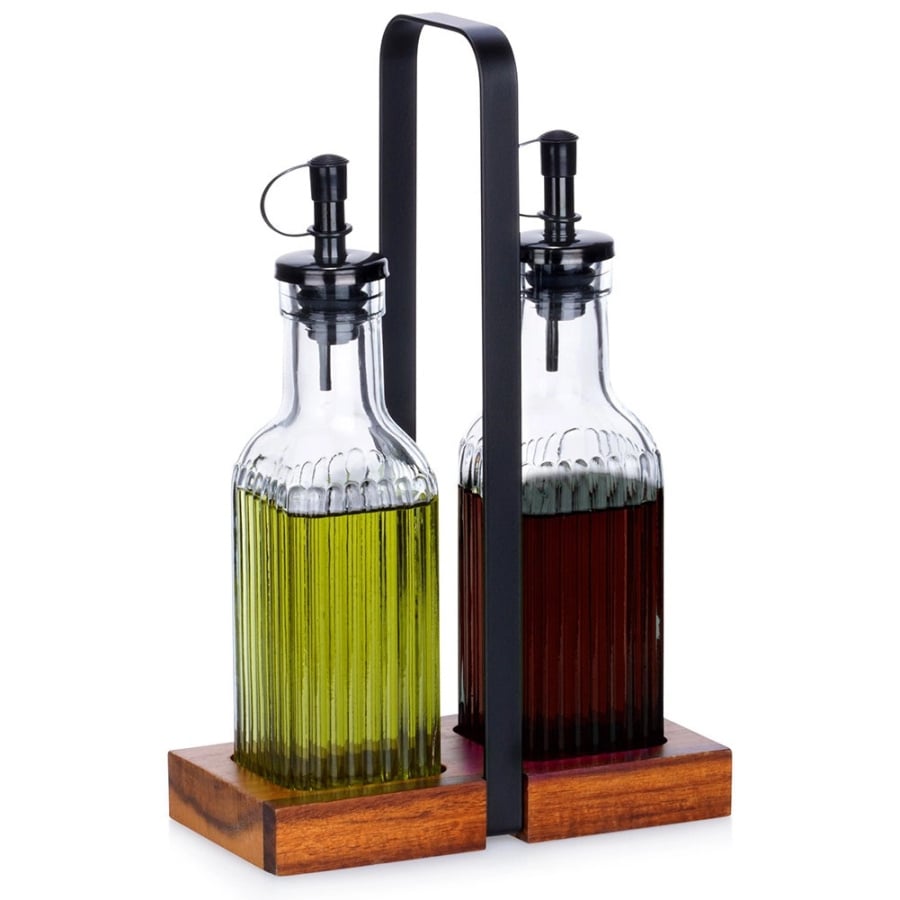 Butelka na oliwę i ocet szklana ze stojakiem 2x 190 ml 3 el.