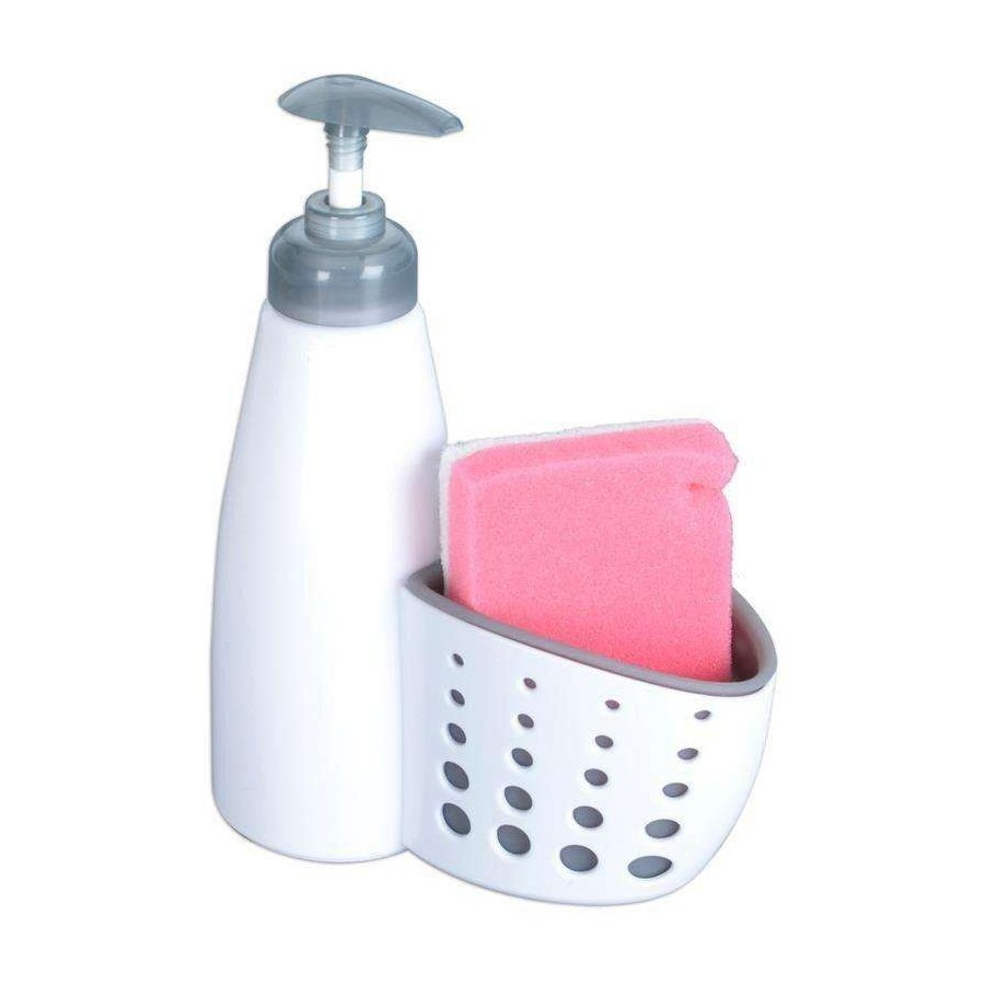 Dozownik kuchenny, łazienkowy, biały, do płynu do naczyń, mydła, żelu, z gąbką