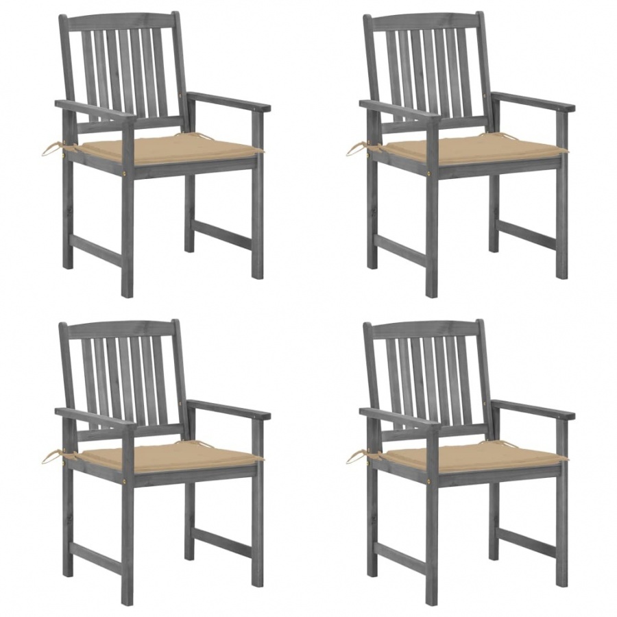 Krzesła reżyserskie z poduszkami, 4 szt., szare, akacjowe