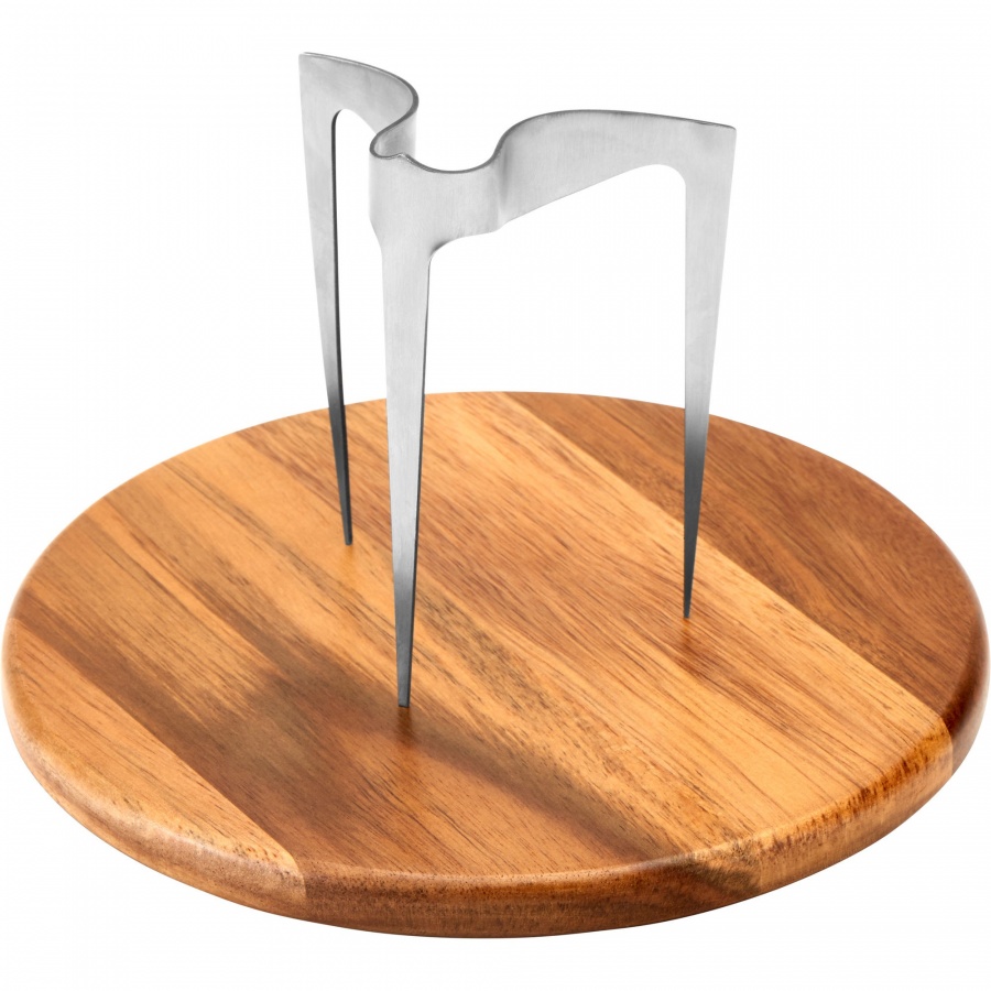 deska i szpikulec do podawania hamburgerów, stal nierdzewna/drewno akacji, śred. 20 x 13,5 cm