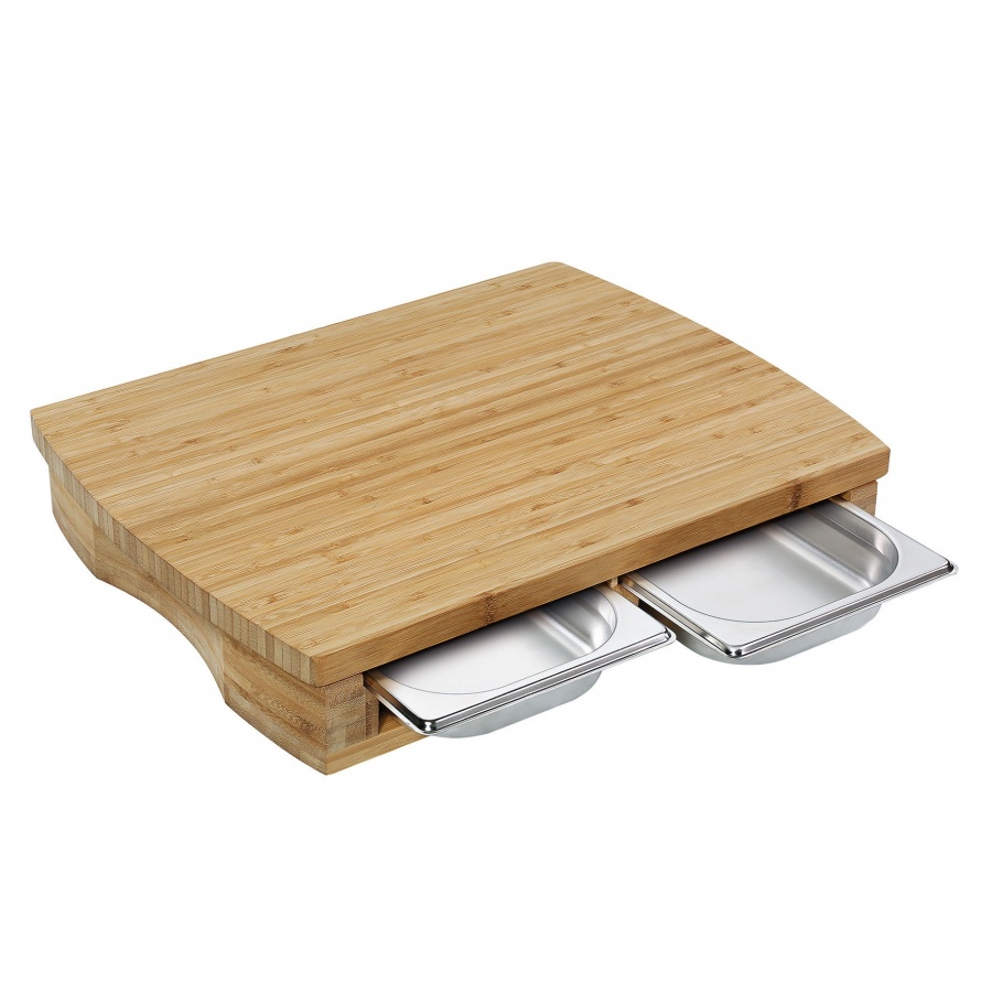 deska do krojenia z 2 tackami, bambus/stal nierdzewna, 46 x 35 x 8 cm