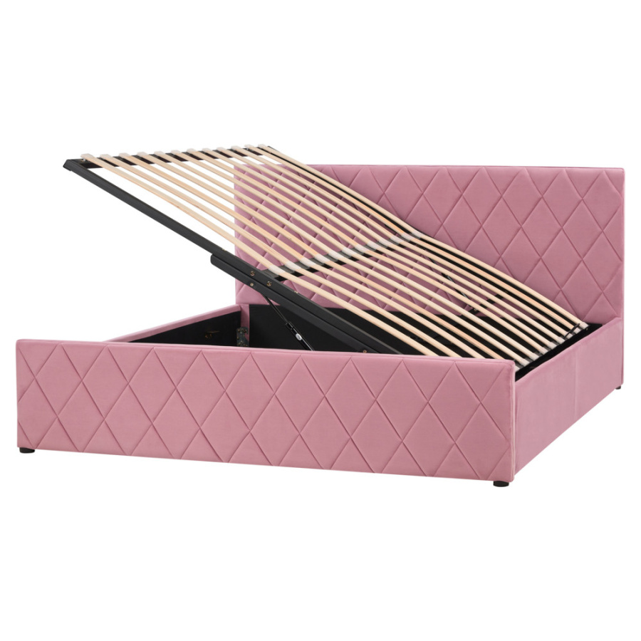 łóżko rochefort 160 x 200 cm welur różowy