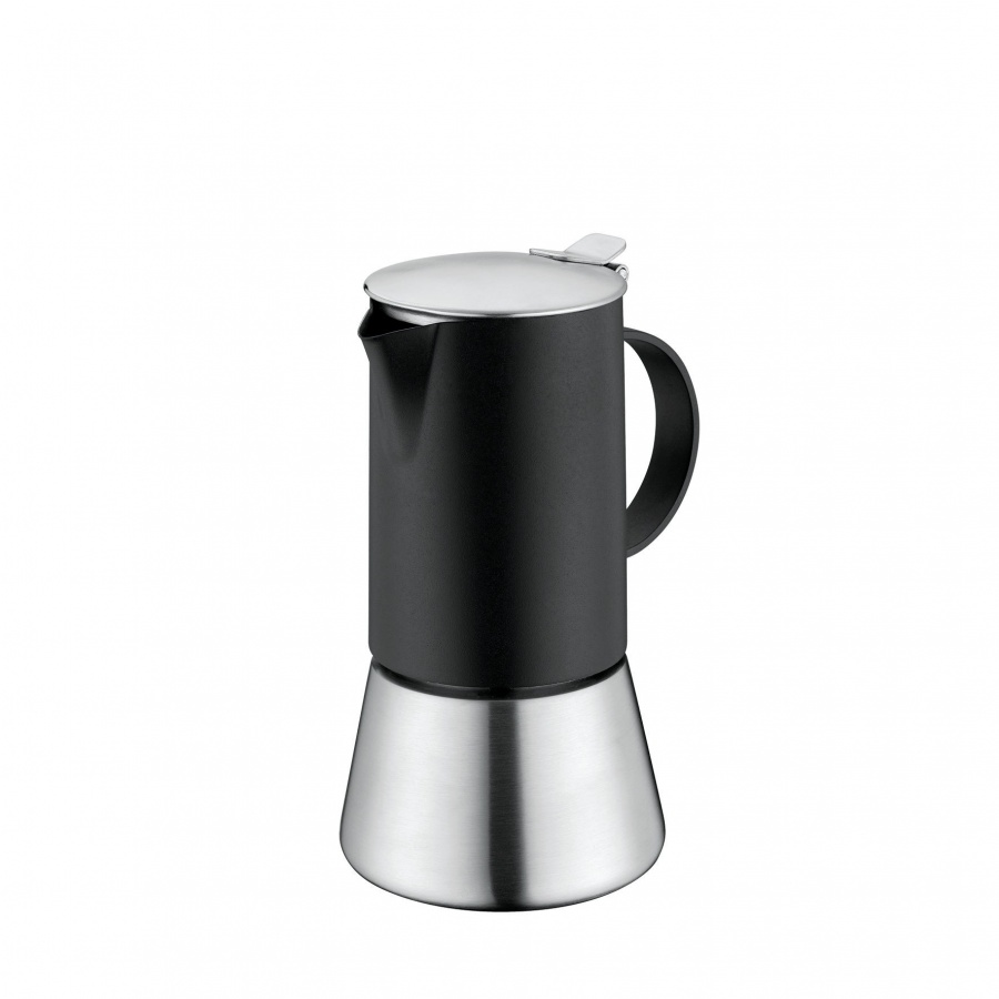 kafeteria stalowa, śred. 9,5x17,5 cm, 4 filiżanki, stalowa satynowa/czarna