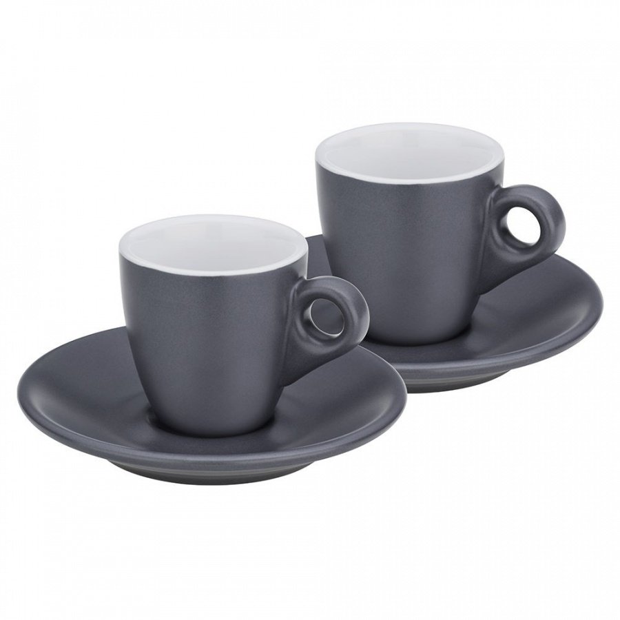 Filiżanki do espresso ze spodkami, 2 szt., ceramika, 0,05 l, śred. 12 x 6,5 cm, szare