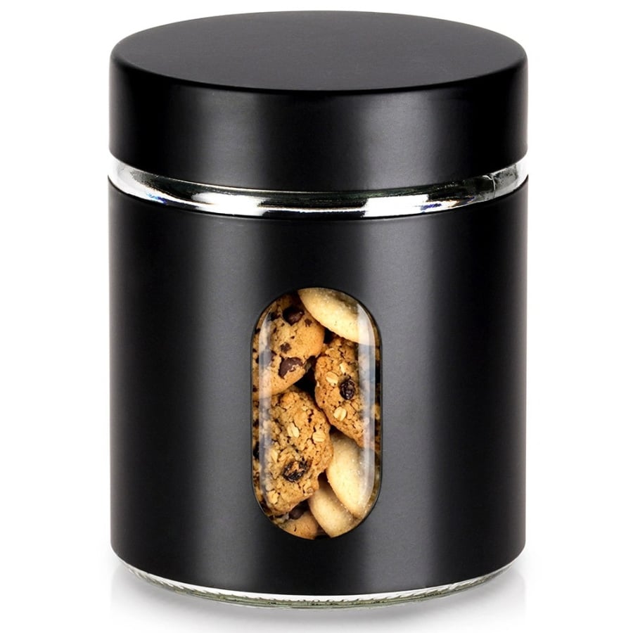 Pojemnik na produkty sypkie szklany zakręcany czarny 650 ml