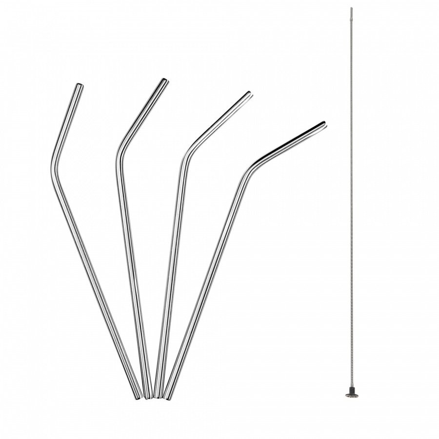 zagięte stalowe słomki do napojów, 4 szt., 21,5 cm