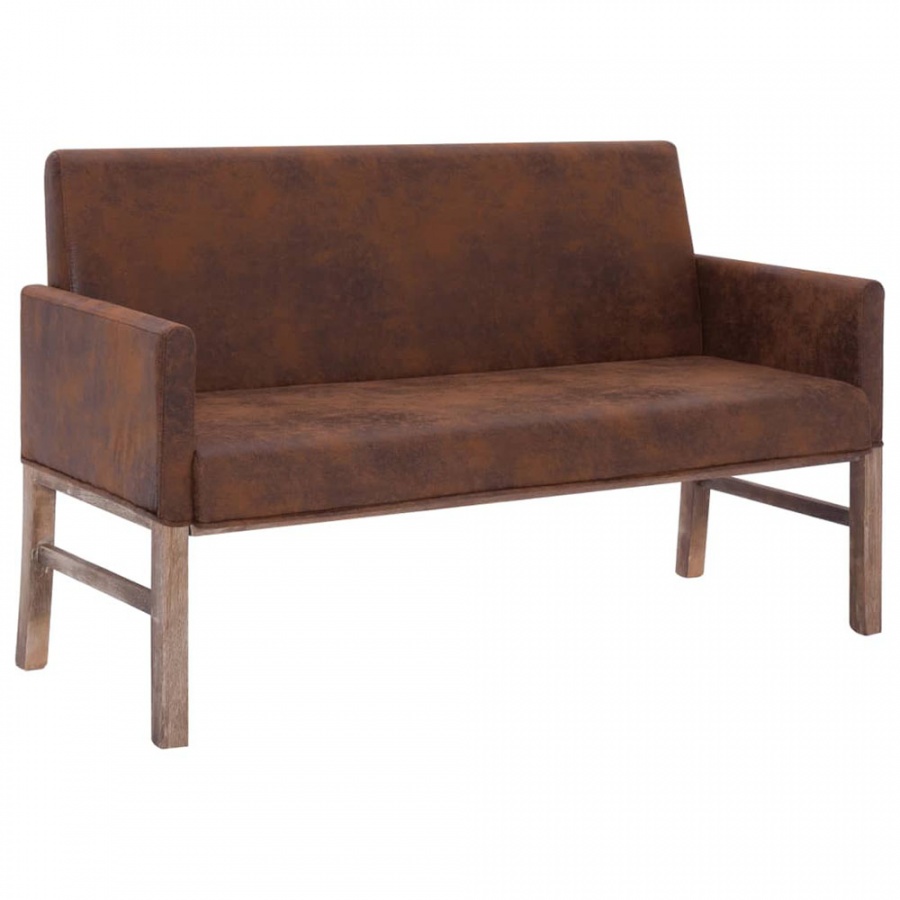 Ławka z podłokietnikami, 140 cm, brązowa, sztuczny zamsz