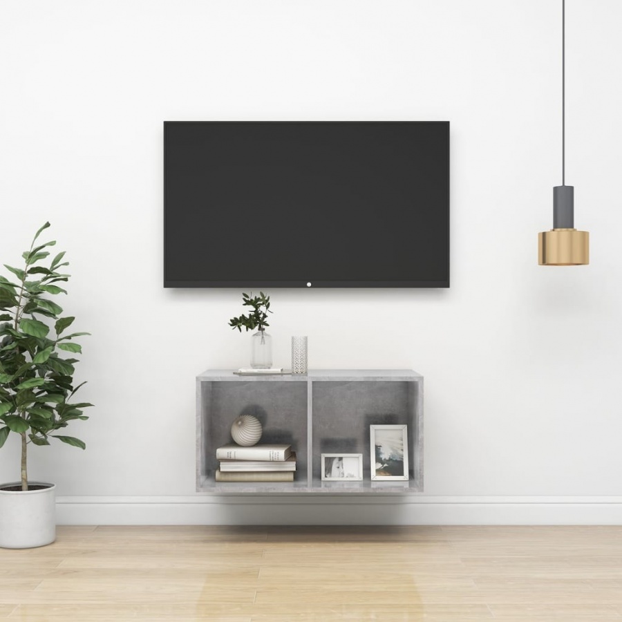 Wisząca szafka pod tv, szarość betonu, 37x37x72 cm, płyta