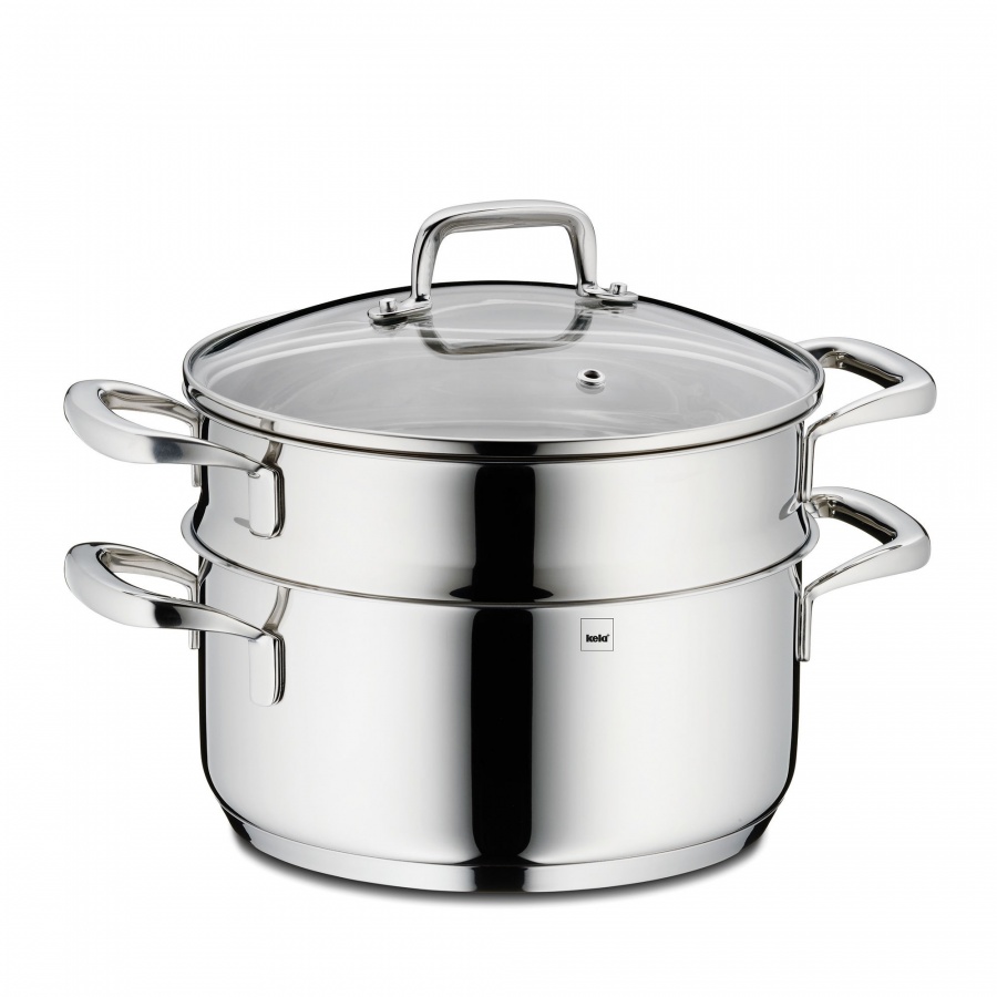 garnek z wkładem do gotowania na parze, stal nierdzewna/szkło, 2,4 l, śred. 20 x 15 cm