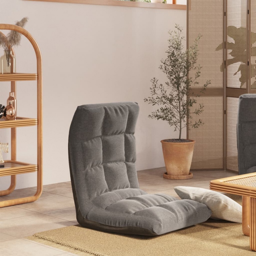 Składane krzesło podłogowe, jasnoszare, obite tkaniną