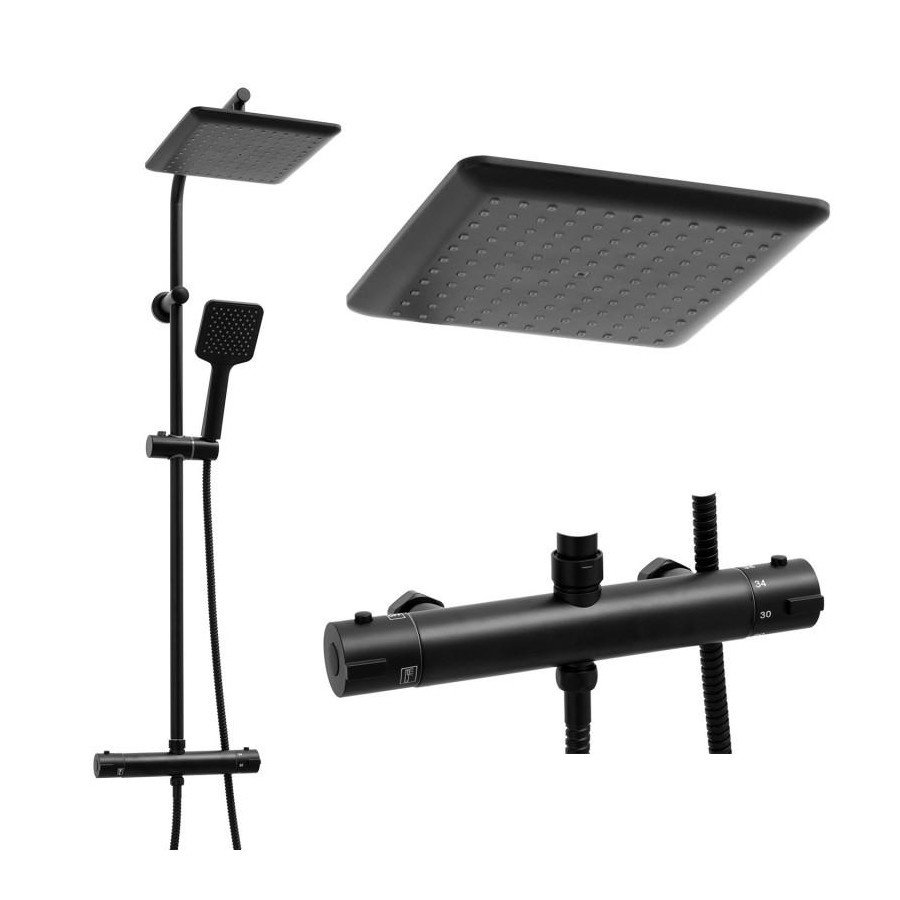 Bateria natryskowa panel prysznic czarny kwadrat deszczownica 23 cm - yoka