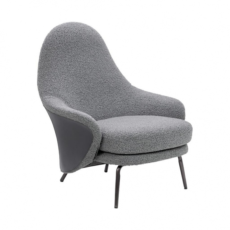 Fotel lobby teddy szary - stal nierdzewna, czarny opal