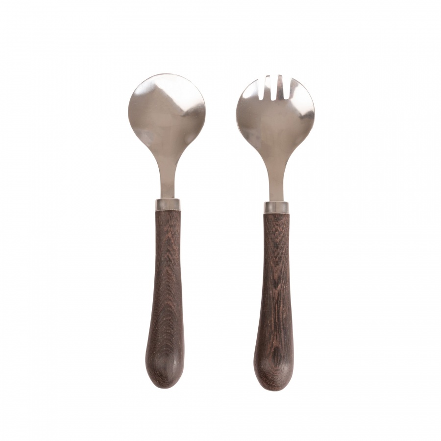 Sztućce do sałatek, drewno wenge/stal nierdzewna, 23 cm
