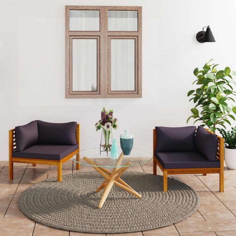 Siedziska narożne z ciemnoszarymi poduszkami, 2 szt., akacjowe