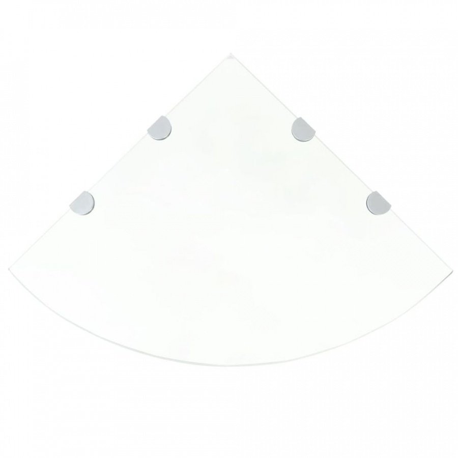 Szklana półka narożna z chromowanymi wspornikami, 45x45 cm