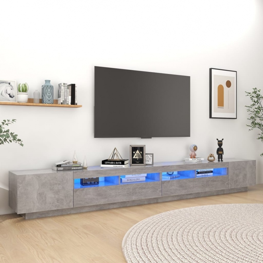 Szafka pod tv z oświetleniem led, szarość betonu, 300x35x40 cm