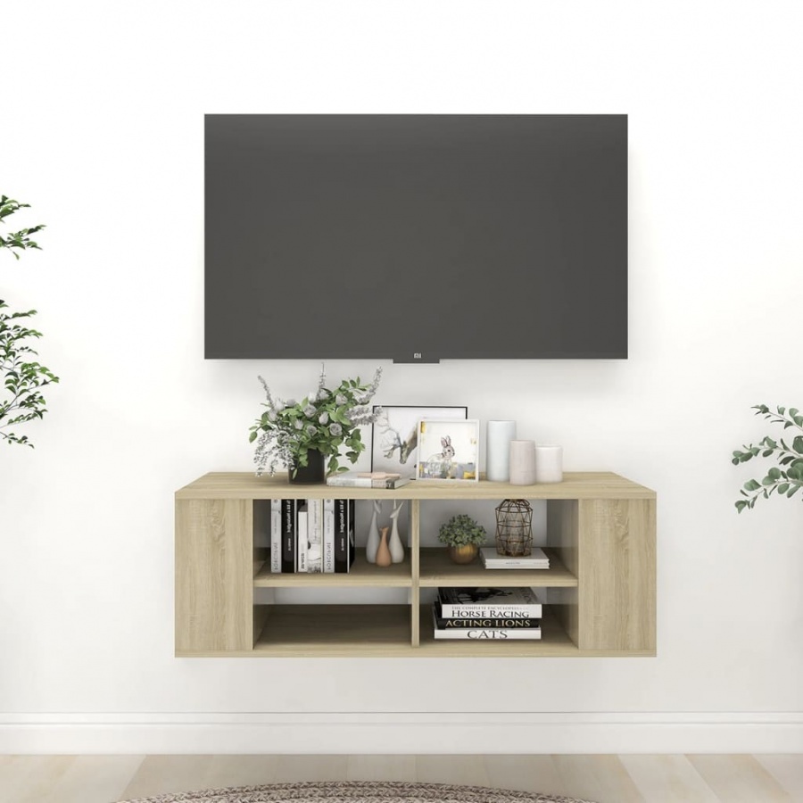 Wisząca szafka pod tv, dąb sonoma, 102x35x35 cm, płyta wiórowa