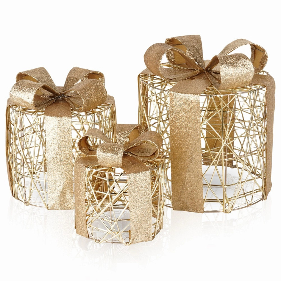 Prezenty świecące złote 20 / 30 / 40 LED 3 szt.