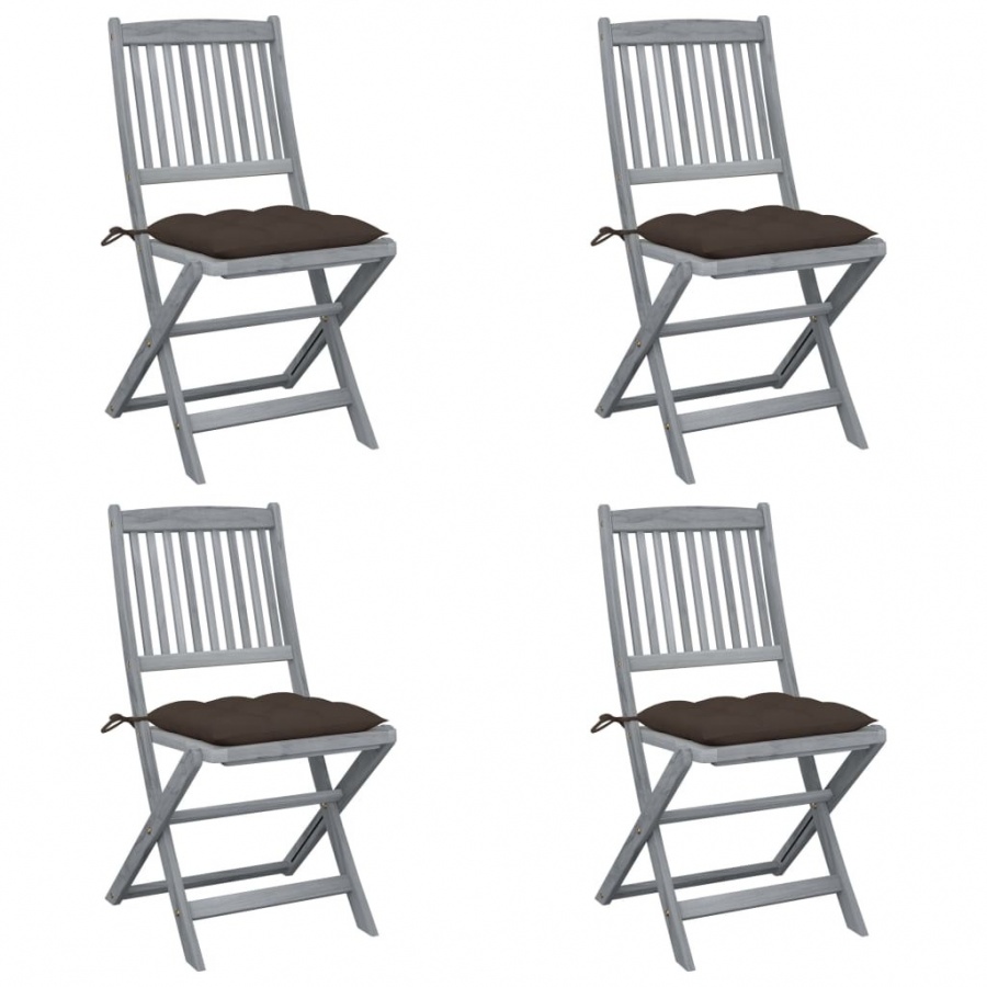 Składane krzesła ogrodowe, 4 szt., poduszki, drewno akacjowe