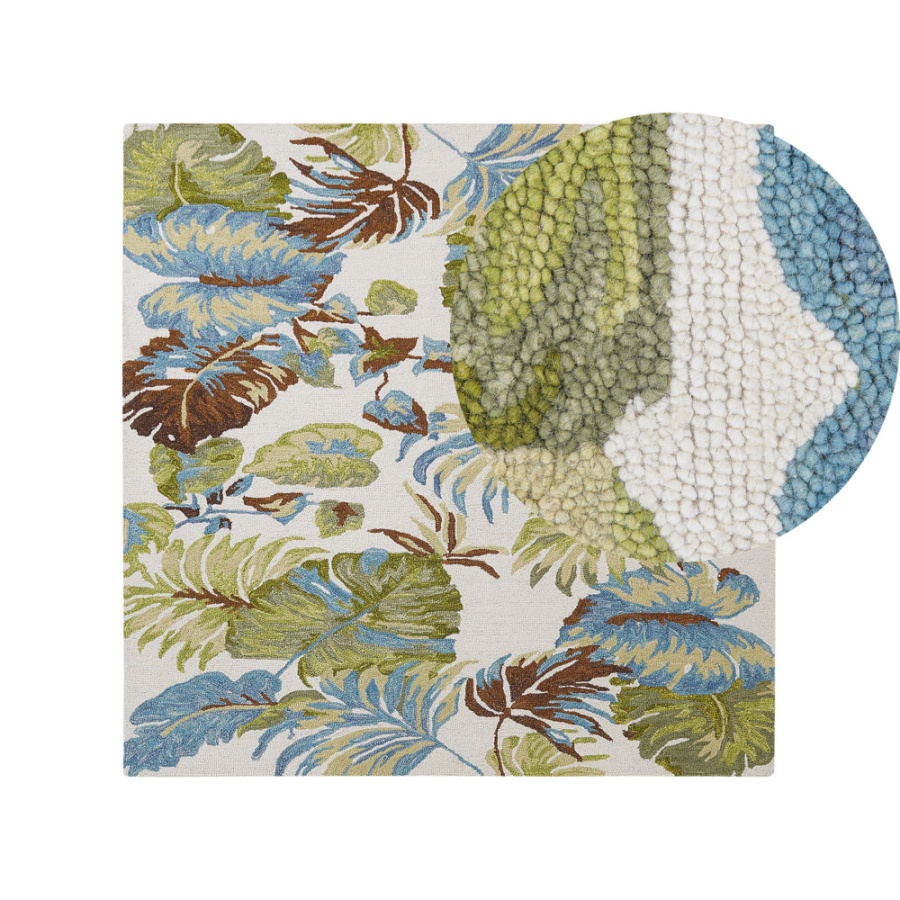 Dywan wełniany z motywem liści 200 x 200 cm wielokolorowy kinik