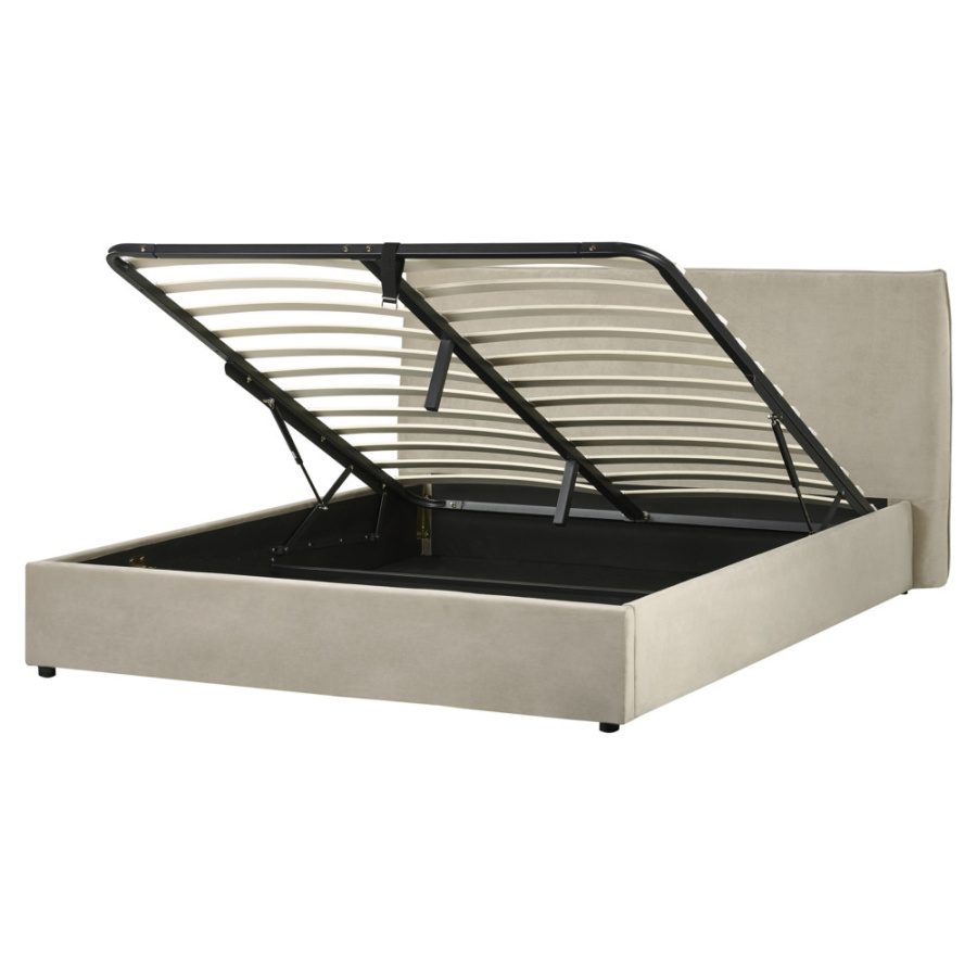 łóżko ze schowkiem lavaur 160 x 200 cm welur beżowoszary