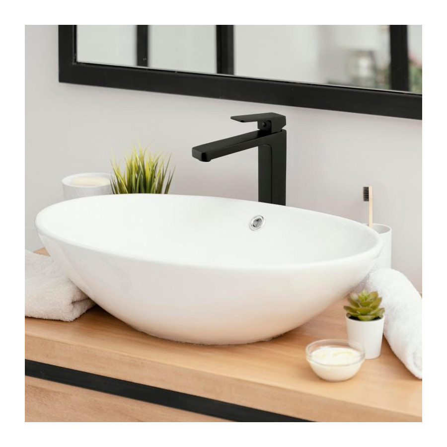 Bateria umywalkowa łazienkowa stojąca kran kwadrat czarna wysoka - yoka