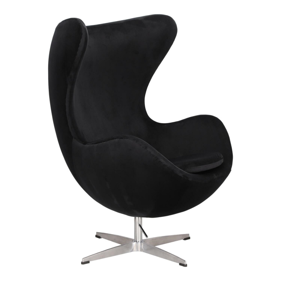 Fotel jajo velvet czarne/ srebrna podstawa