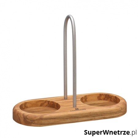 podstawka pod młynki z uchwytem, drewno oliwne, 17x8x15 cm, śred.otworów