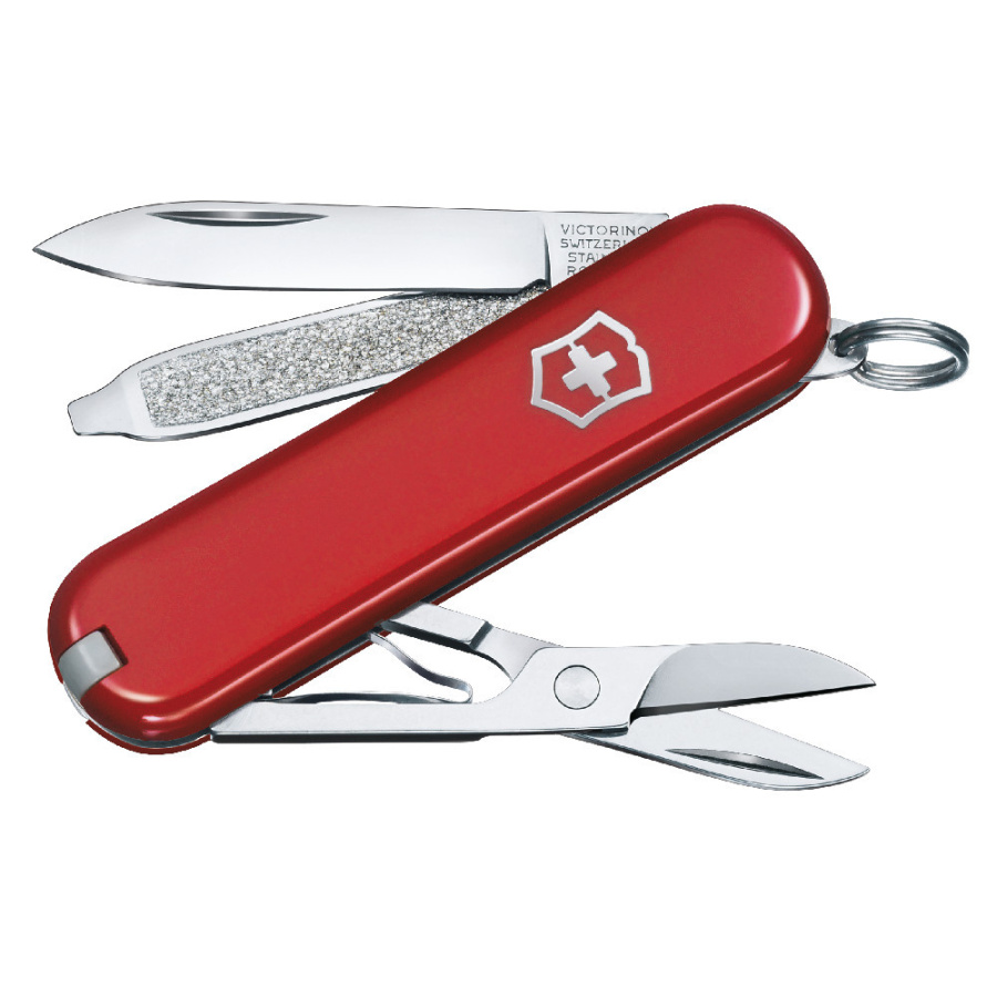 Victorinox - scyzoryk classic sd ze skórzanym etui - czerwony/czarny