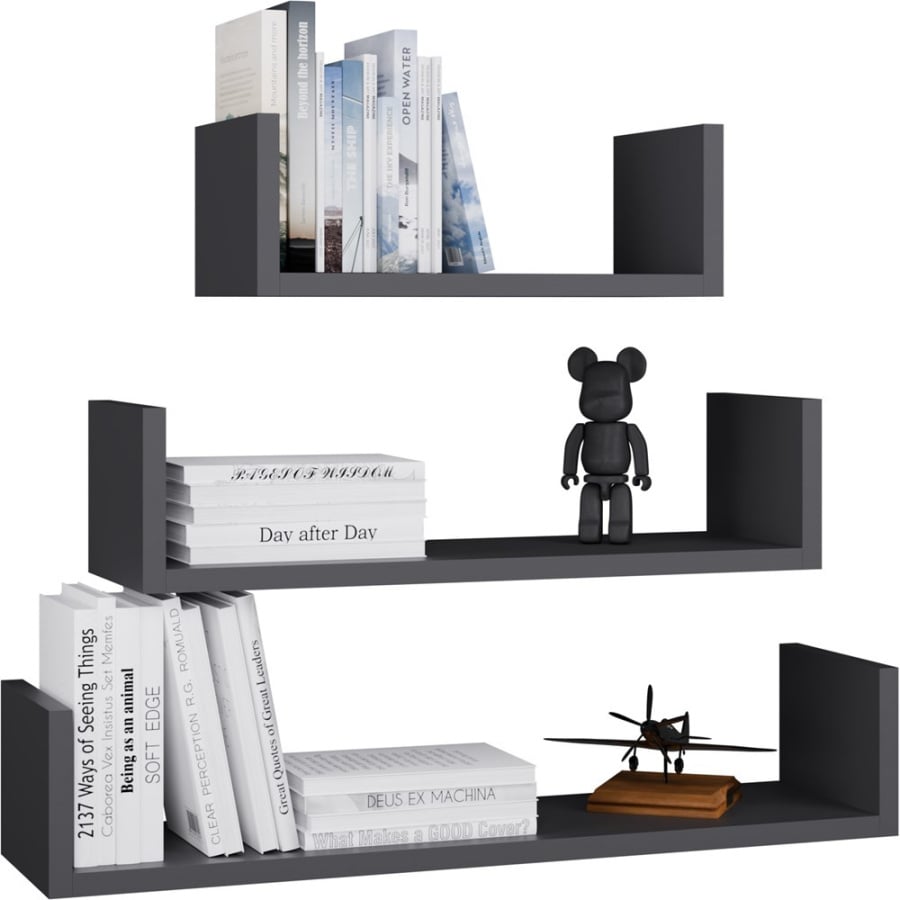 Półka Wisząca MOBI 3P Komplet 3x – Nowoczesne Półki Ścienne ANTRACYT