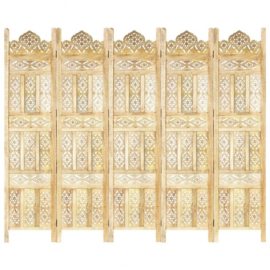 Parawan 5-panelowy, ręcznie rzeźbiony, 200x165 cm, drewno mango