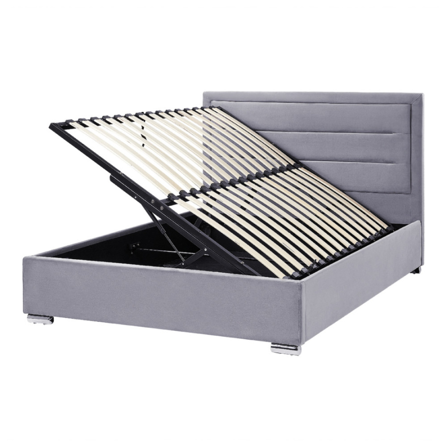 łóżko ze schowkiem rouen 140 x 200 cm welur ciemnoszary