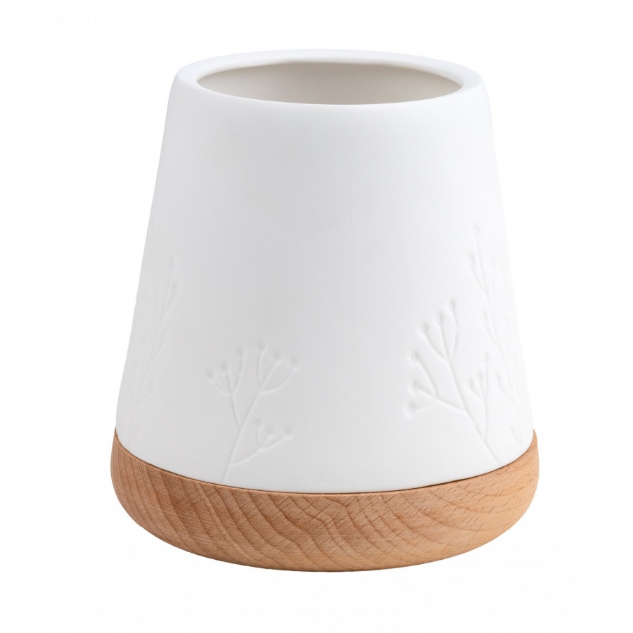 Świecznik z drewniana podstawą M, rośliny