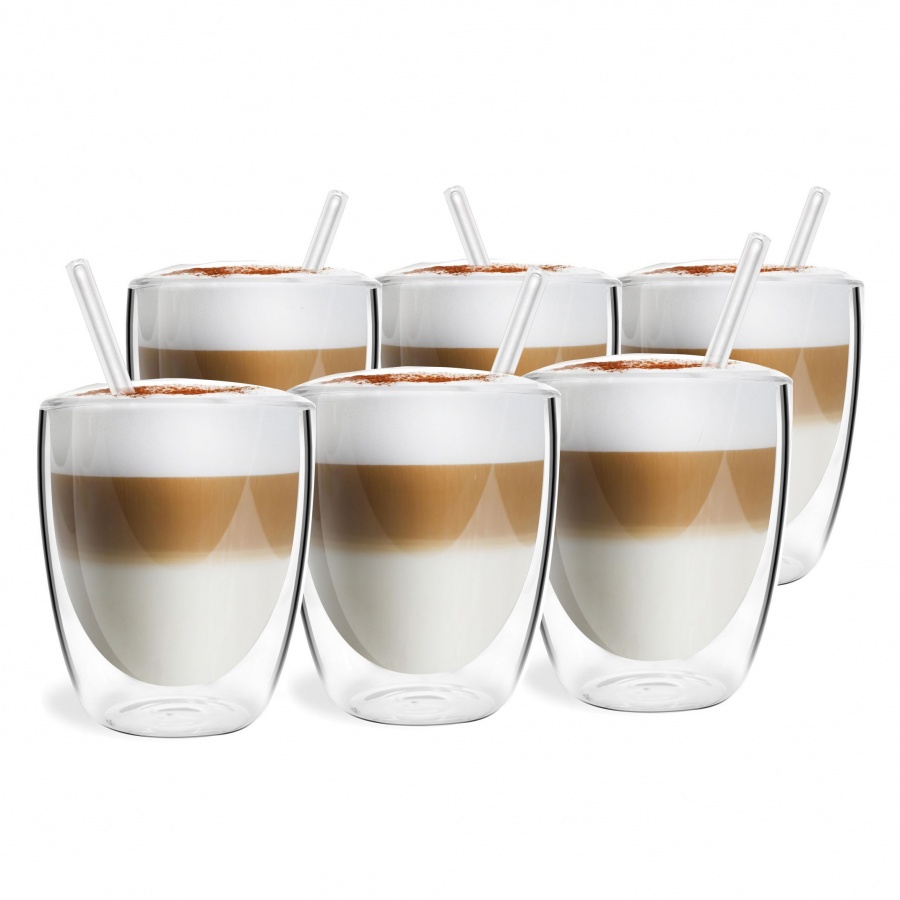 Szklanki termiczne 6szt. 320ml + 6 słomek szklanych Vialli Design Vita