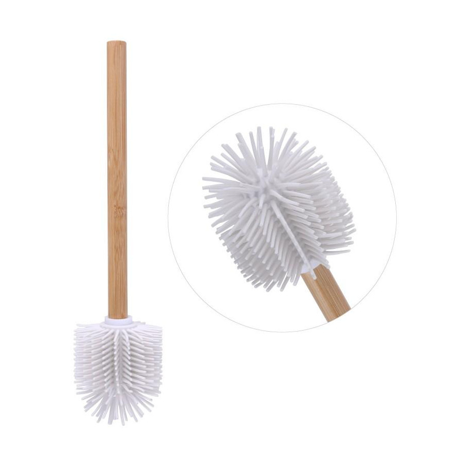 Zapasowa szczotka WC silikonowa biała z bambusową rączką - Yoka