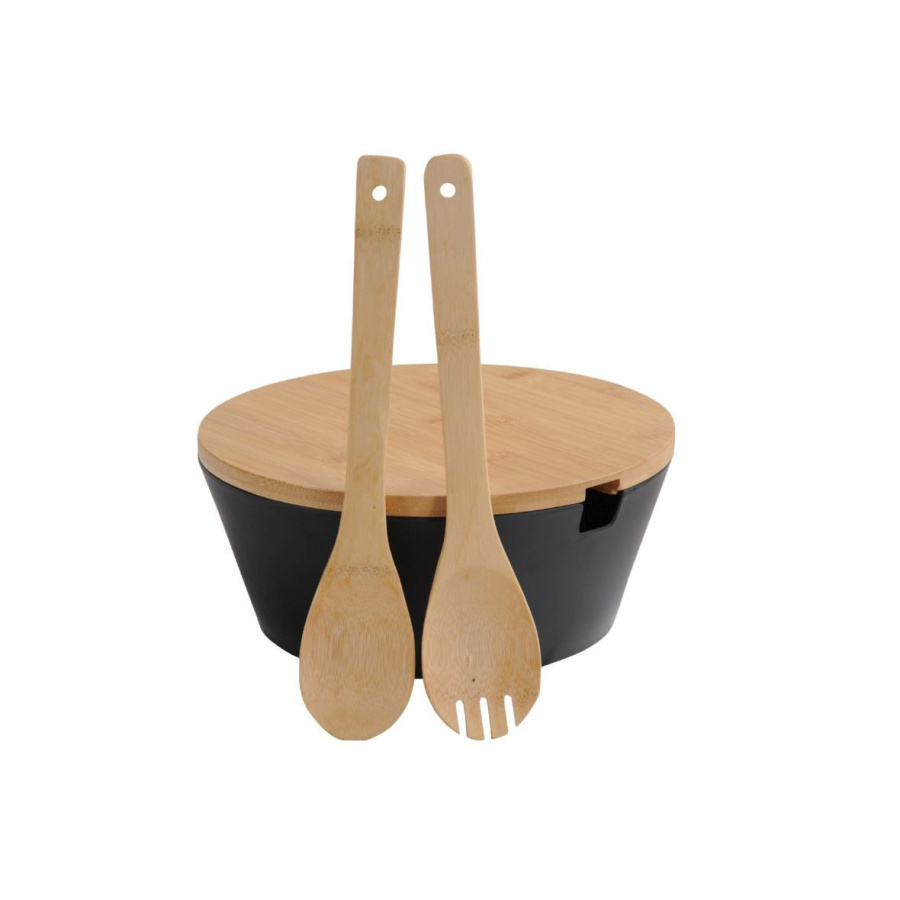 Kesper miska na owoce i sałatki z pokrywą i sztućcami melamina czarna 31x26x12 cm