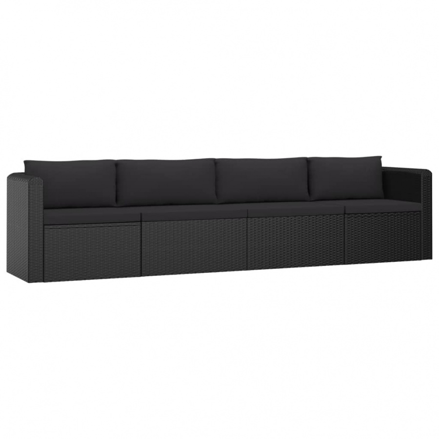 4-częściowa sofa ogrodowa, poduszki, rattan PE, czarna