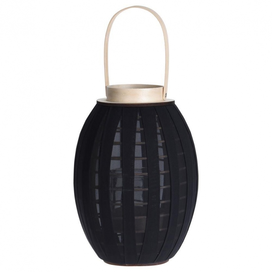 Lampion latarnia ze szklanym wkładem czarny ogrodowy dekoracyjny 34x22 cm