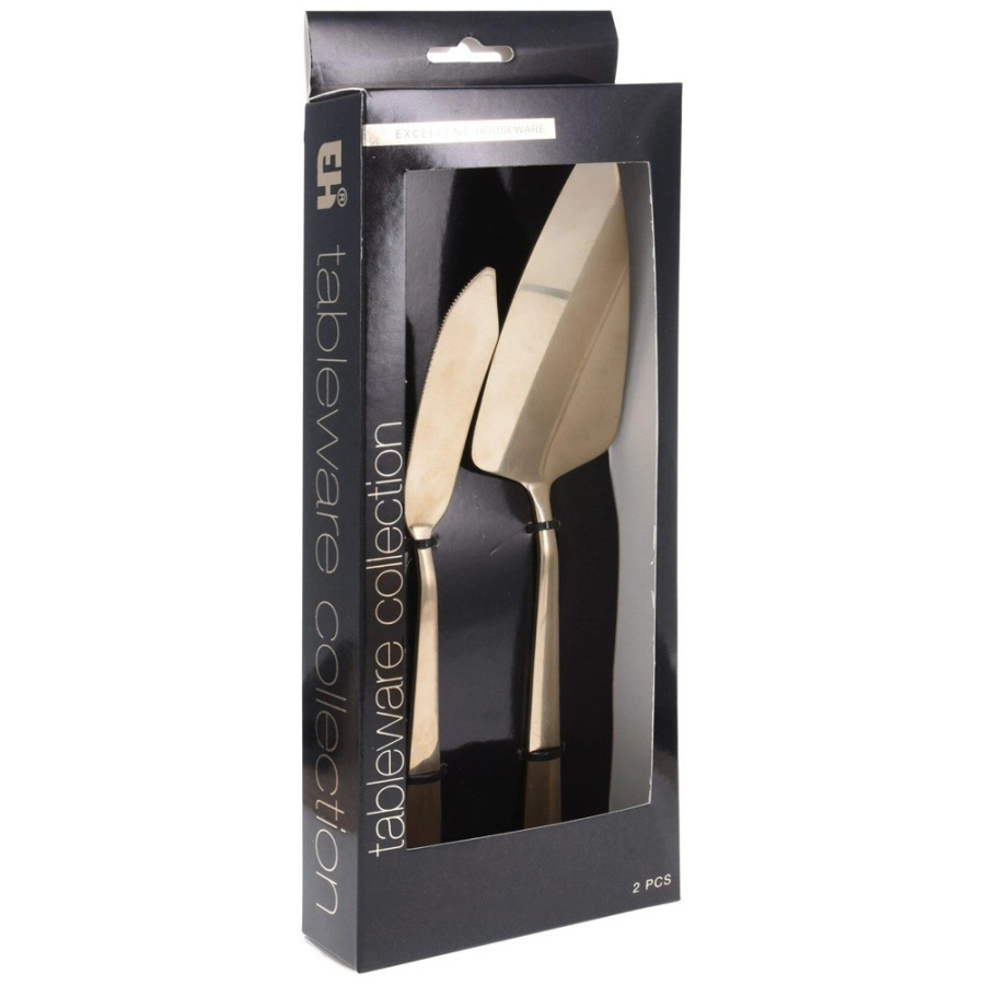 łopatka i nóż do ciasta stalowy złoty 2 szt.